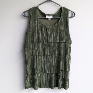 Dress Barn shiny green sleeveless tiered blouse
